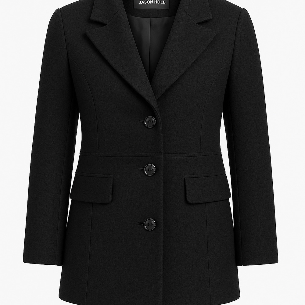 Jason Kole Black Wool Tailored Long Coat Minimalist Classic Chic Large
